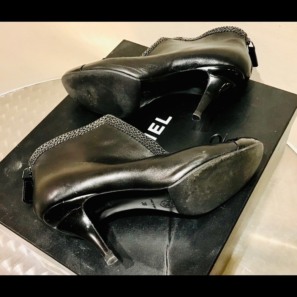 Chanel Black Embellished Black Leather Bootie 38 - Picture 4 of 5